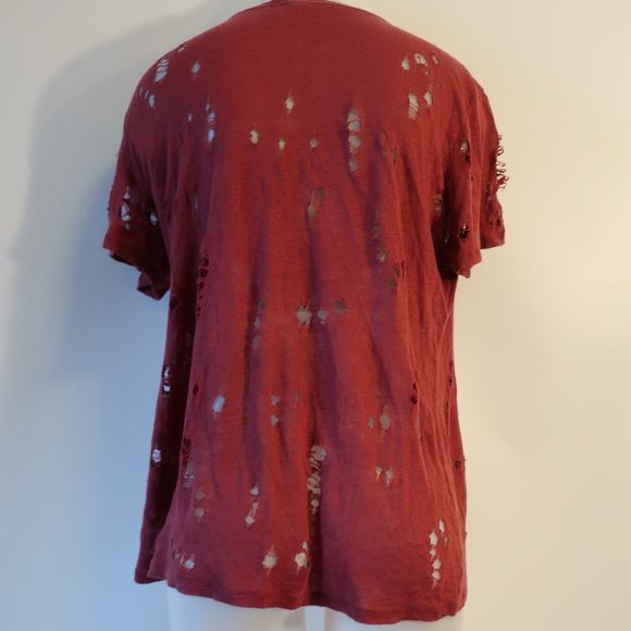 Womens IRO 100% Linen Cranberry Red Perforated T-Shirt 0/XS * - Picture 4 of 5